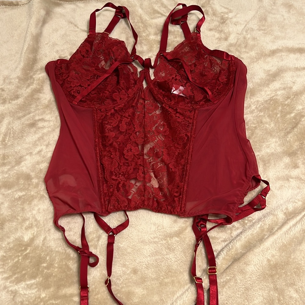 Sexy maroon corset lingerie.